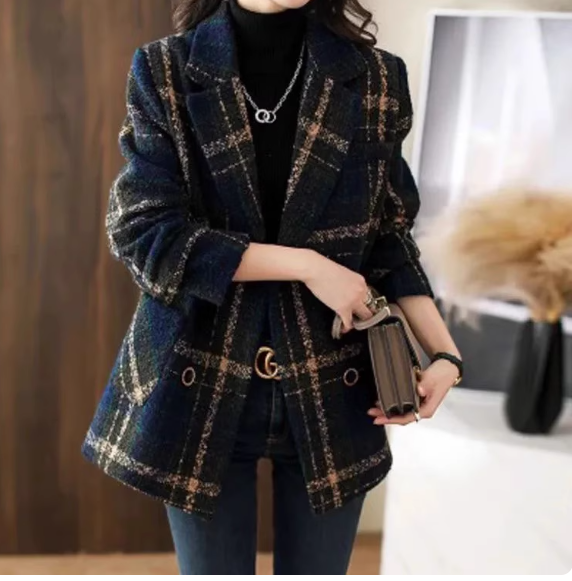 เสื้อกันหนาว แบบใส่ทำงาน เสื้อกันหนาว แบบสูท ลายตารางหมากรุก สก๊อต แบบสวย ดีไซน์เท่ 236513