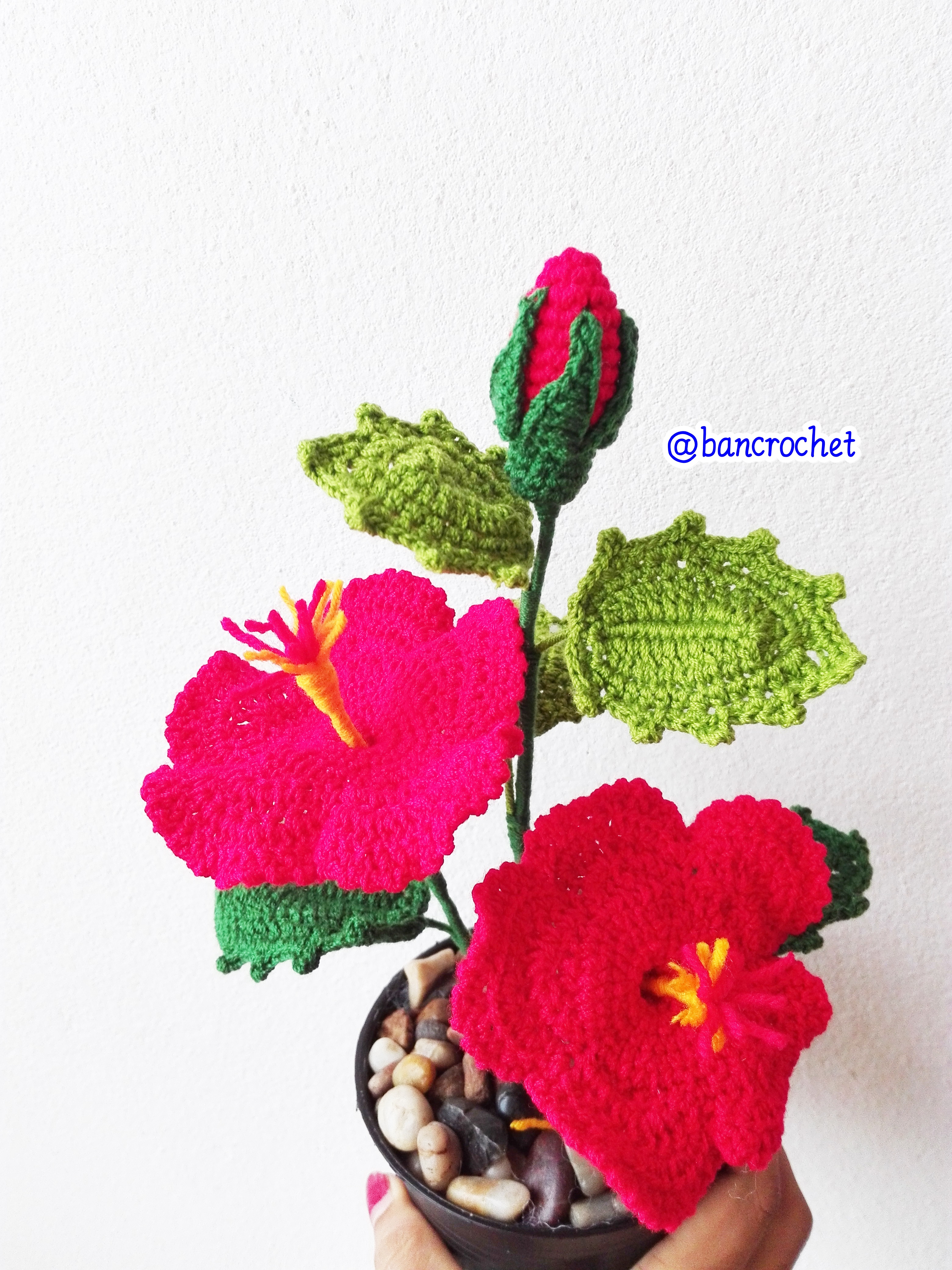 Bancrochet ดอกชบาถักโครเชต์ Hibiscus Crochet Flowers แดง 8.5 นิ้ว