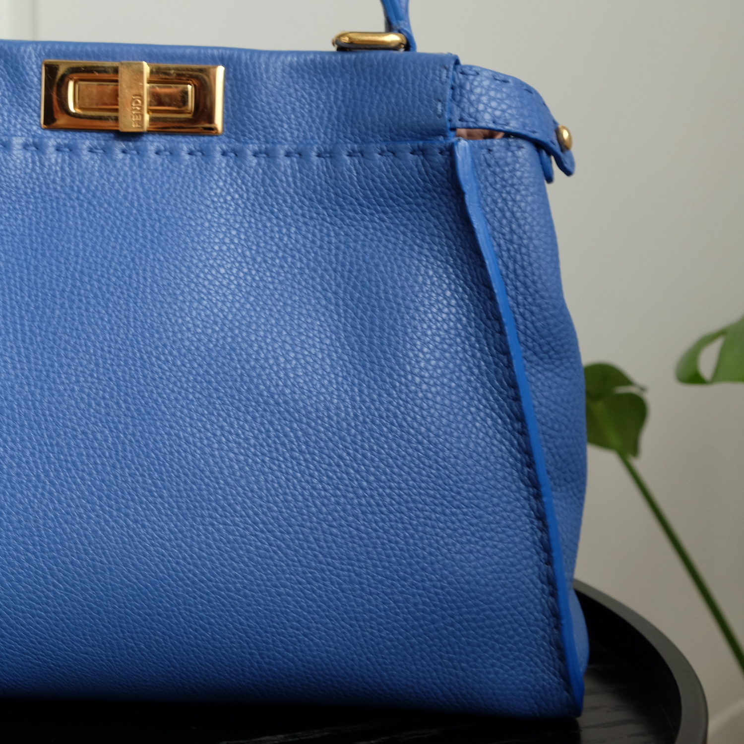 Fendi Blue Grain Calf Leather PeekABoo Regular