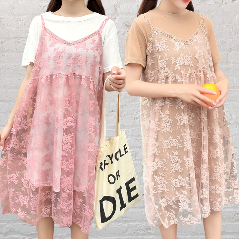 Dress4594 เดรส 2 ชิ้น เดรสลูกไม้ยาวทรงปล่อย+เดรสตัวในผ้าคอตตอนเนื้อดีหนานุ่มยืดหยุ่นสูง งานดีทรงดีลายสวย ดีเทลน่ารักหวานๆ ใส่เก๋ๆ ได้บ่อย มี 2 สี น้ำตาลครีม, ขาวชมพู