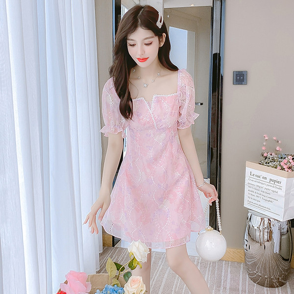 เดรสลูกไม้ เดรสชีฟองสวยๆ แขนสั้น By Meiyi women's clothing