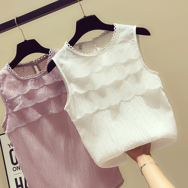 Blouse3738 เสื้อชีฟองอกแต่งลูกไม้ ผ้าชีฟองเนื้อดีหนา งานสวยแมทช์ง่าย แมทช์กับกระโปรงหรือกางเกงก็น่ารักไม่แพ้กันจ้า มี 2 สี ขาว, ชมพูอมม่วง