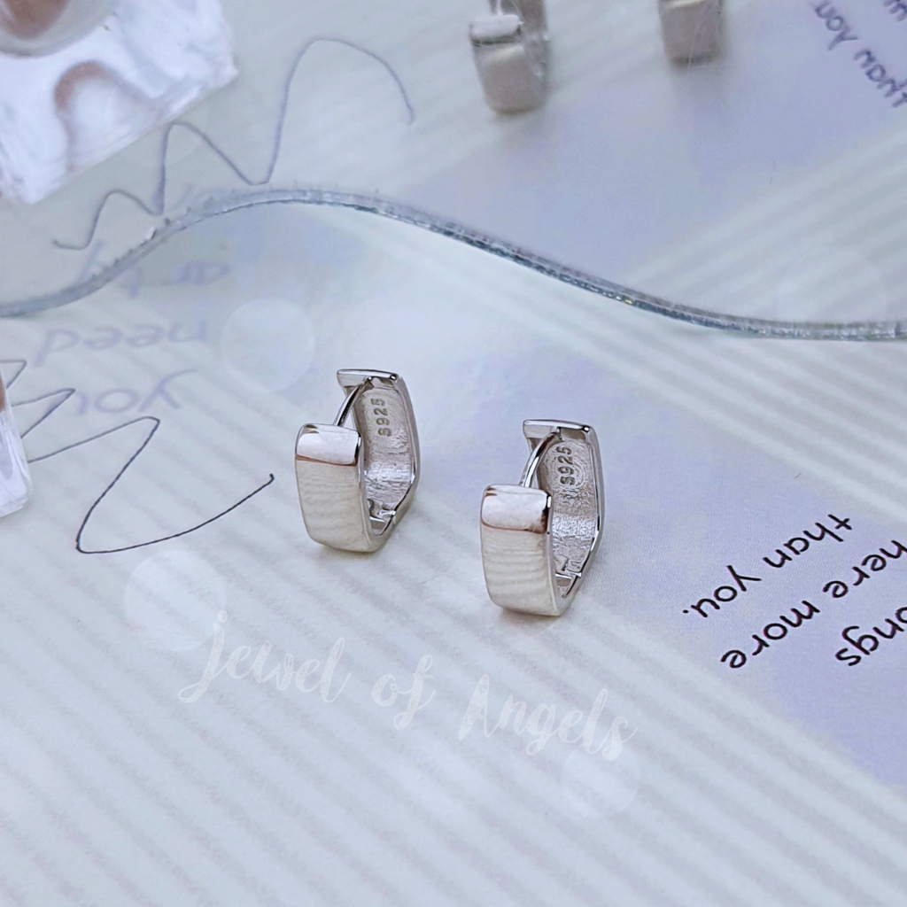 ต่างหูเงินแท้ S925 รุ่น Smooth ต่างหูห่วง4เหลี่ยมหนา สูง10.8mm เงินแท้ทั้งชิ้น Silver925 ต่างหูผู้ชาย