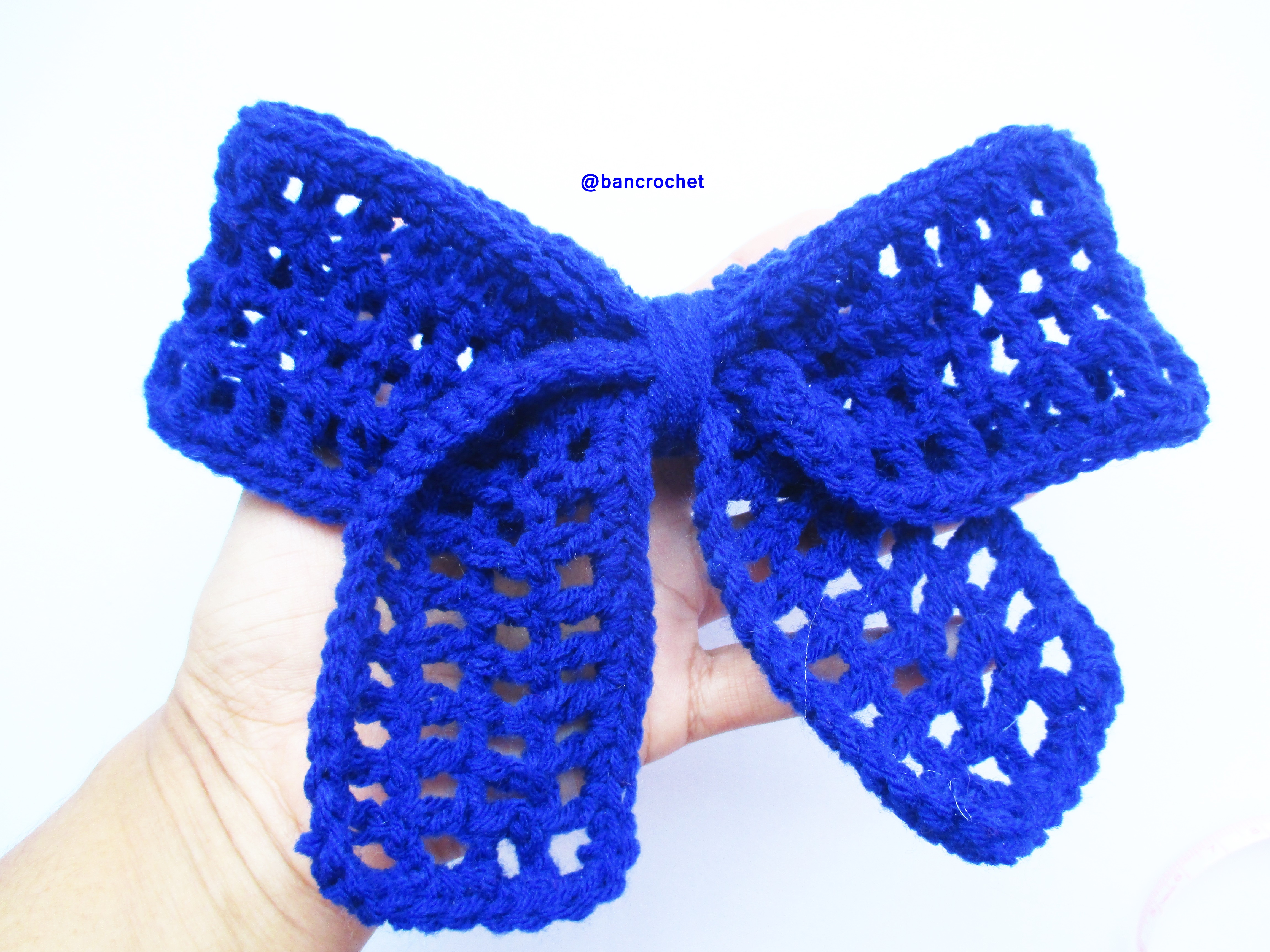 Bancrochet โบว์ถักโครเชต์ Crochet Bow น้ำเงิน 3x5 นิ้ว
