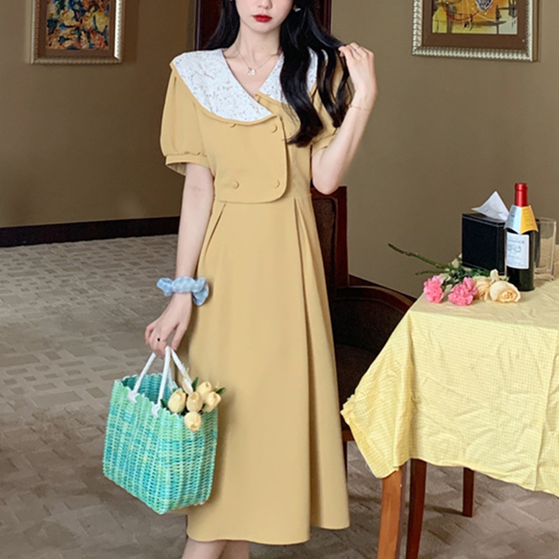 เดรสแขนสั้นมีไซส์L-4XLอก38-47นิ้ว