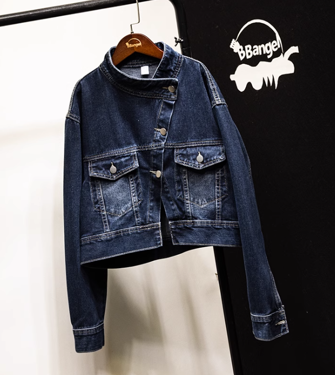 เสื้อ jacket ยีนส์ผู้หญิง แขนยาว สไตล์ คอจีน แบบน่ารัก ๆ เสื้อยีนส์ สวย ๆ ใส่เที่ยว ถ่ายรูปเก๋ ๆ 532095