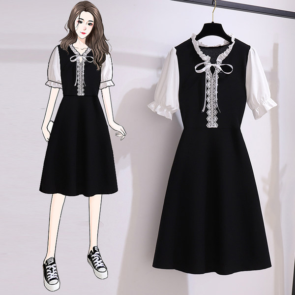 เดรสคนอ้วน เดรสสาวอวบ ชุดเดรสคนอ้วนวัยรุ่นแขนสั้น BY PLUS SIZE Girl