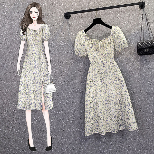 เดรสคนอ้วน เดรสสาวอวบ ชุดเดรสคนอ้วนวัยรุ่นแขนสั้น BY PLUS SIZE Girl