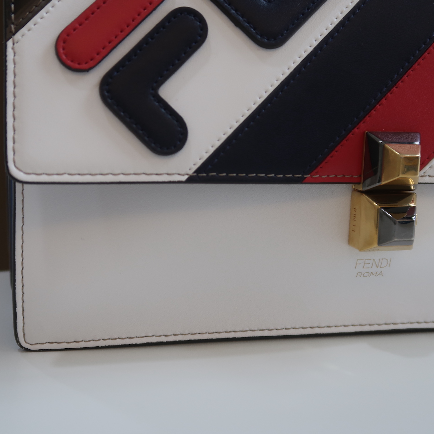 Fendi White Multicolor Calfskin Logo Mania Kan I Shoulder Bag