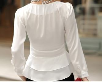 เสื้อเชิ้ต สีขาว แขนยาว ผ้าชีฟอง แบบสวย มีโบว์ที่เอว no 9638