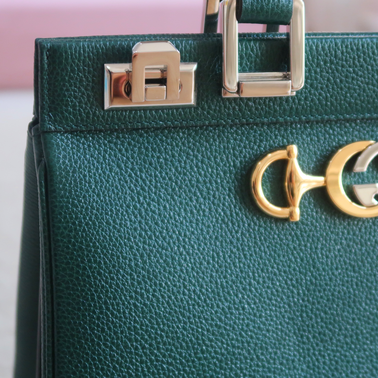 Gucci Green Grain Calfskin Zumi Top Handle Bag
