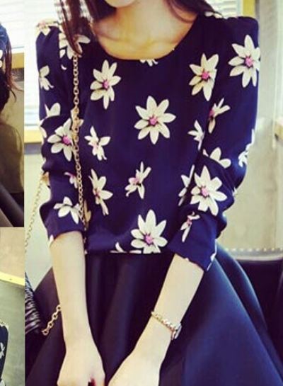 เสื้อเชิ้ตผู้หญิง เสื้อเชิ้ตใส่ทำงาน แขนยาว สีน้ำเงิน ลาย Print ดอกไม้ ขาว เสื้อใส่ทำงาน สมัครงาน Size M แบบ สวย ใส่สบาย ไม่ร้อน 47756_2
