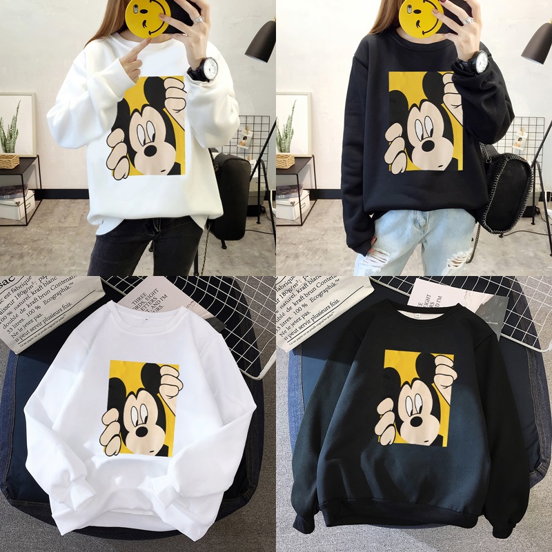 Blouse3804 เสื้อสเวตเตอร์แขนยาวลายมิกกี้เม้าส์ ผ้าคอตตอนกำมะหยี่เนื้อดีหนานุ่มยืดหยุ่นสูงใส่สบาย งานน่ารักแมทช์ง่าย