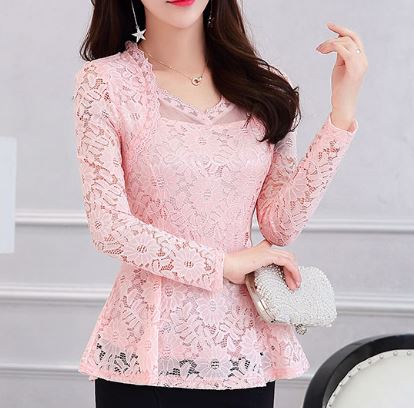 เสื้อผ้าลูกไม้ แขนยาว สีชมพู หวาน ๆ เสื้อลูกไม้ ใส่ออกงาน ใส่ไปงานทางการ งานแต่งงาน แบบสวย ๆ 424502_5