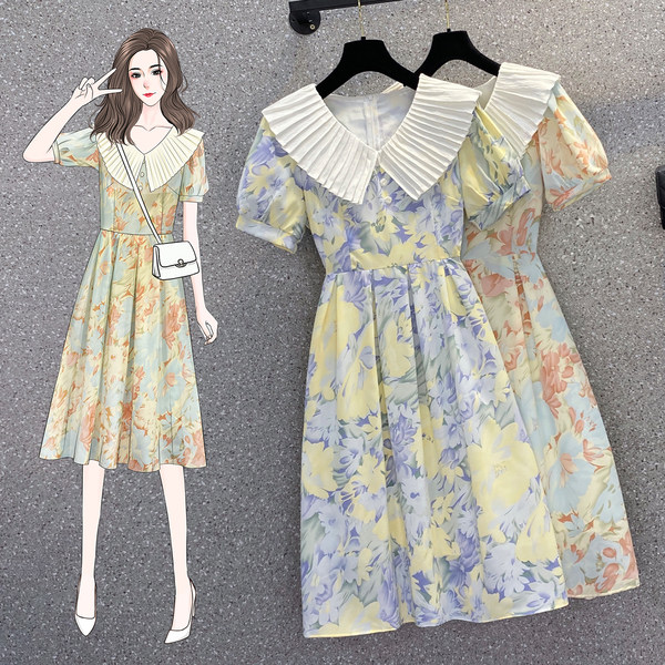 เดรสคนอ้วน เดรสสาวอวบ ชุดเดรสคนอ้วนวัยรุ่นแขนสั้น BY PLUS SIZE Girl
