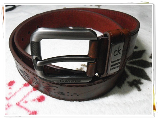 เข็มขัดหนังแท้ Ck สีน้ำตาลไหม้ หัวสีเงิน C65313