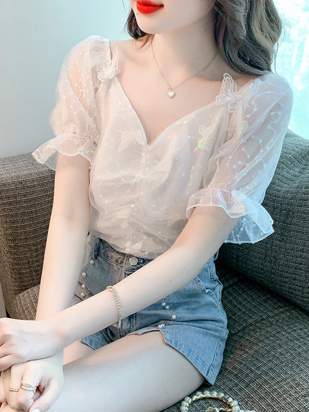 เสื้อลูกไม้ แขนสั้น