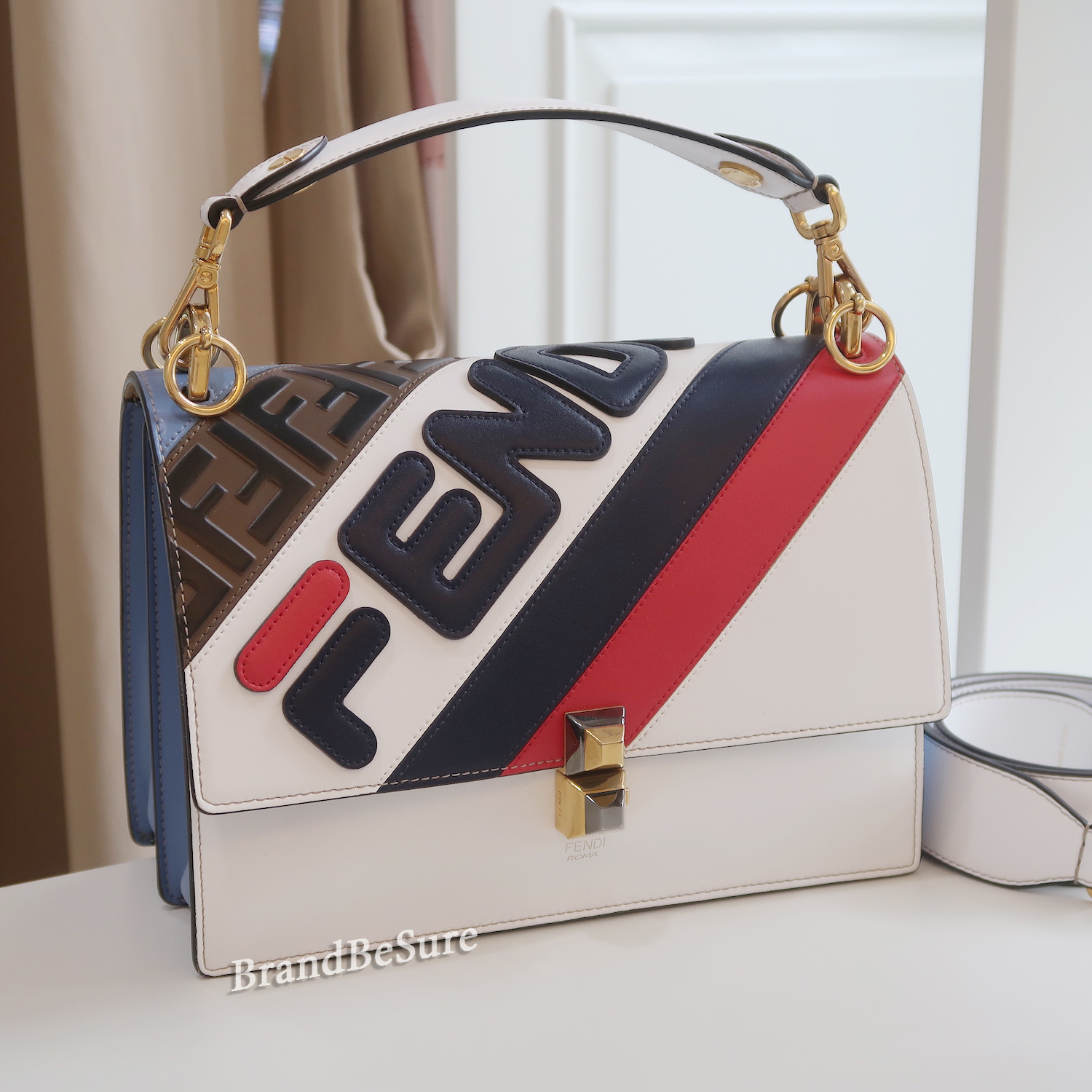 Fendi White Multicolor Calfskin Logo Mania Kan I Shoulder Bag