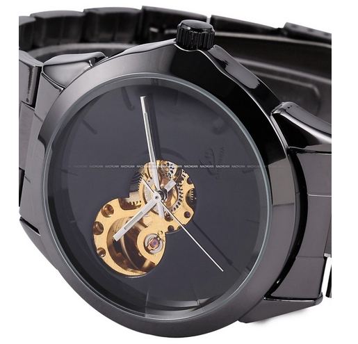 นาฬิกาข้อมือ โชว์กลไก Mechanical watch นาฬิกาข้อมือผู้ชาย สาย Stainless หน้าปัด สีขาว และ สีดำ แบบเรียบ ๆ มีสไตล์ ดูดี มีระดับ ของขวัญให้แฟน 881502