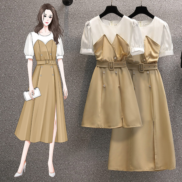 เดรสคนอ้วน เดรสสาวอวบ ชุดเดรสคนอ้วนวัยรุ่นแขนสั้น BY PLUS SIZE Girl