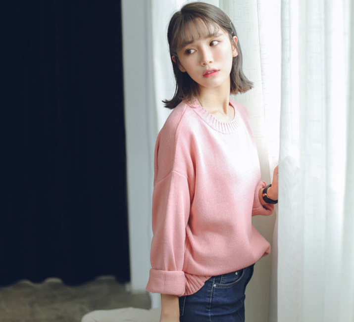 Sweater เสื้อสเวทเตอร์แขนยาว สีชมพู ทรงสวย จะใส่เดี่ยวไหรือใส่โค้ทคลุมก็เริ่ด