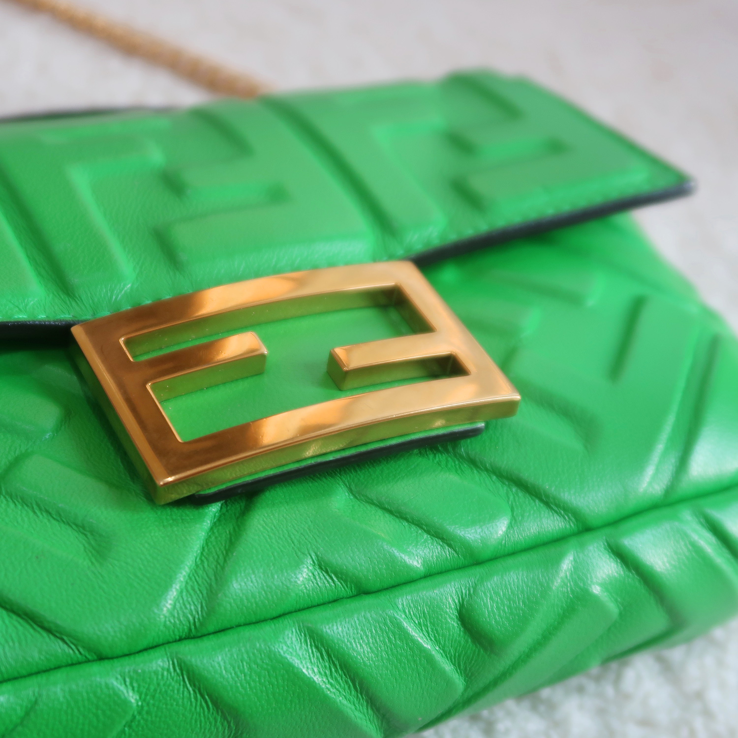 Fendi Green Nappa FF Mini Baguette