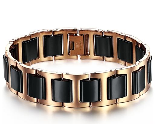 สร้อยข้อมือผู้ชาย 316L Stainless Steel ไม่ลอกไม่ดำ ผสมผสาน กับ เซรามิก สีเงิน ทอง ดำ Rose Gold เพิ่มความหรูหรา ให้กับข้อมือของคุณ 808373