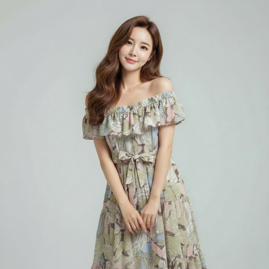 🌸✨ Dress4704 เดรสยาวเปิดไหล่ลายดอกไม้ ชีฟองพรีเมียม ทรงสวยคลาสสิคใส่ได้ทุกโอกาส