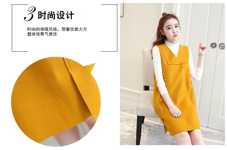 Set_bs1732 ชุด 2 ชิ้น(เสื้อ+เดรส) เดรสคอวีทรงปล่อยสีเหลืองผ้าคอตตอนกำมะหยี่เนื้อดีนุ่มใส่สบาย+เสื้อแขนยาวคอเต่าผ้าร่องไหมพรมเนื้อนุ่มยืดหยุ่นสูง งานดีดีเทลเก๋ๆ ใส่เที่ยว/ใส่ทำงานได้