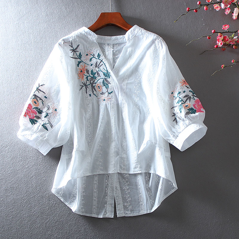 เสื้อลินิน เสื้อผ้าฝ้ายลินิน เสื้อเชิ้ตผ้าลินิน ปักลายสวยๆด้วยด้าย สไตล์VINTAGE BY Dreamroom
