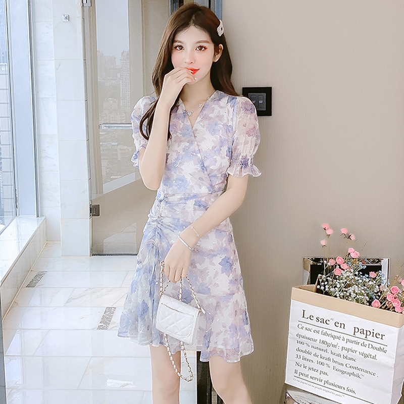 เดรสลูกไม้ เดรสชีฟองสวยๆ แขนสั้น By Meiyi women's clothing