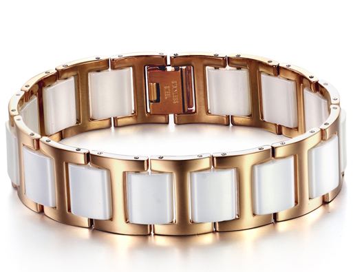 สร้อยข้อมือผู้ชาย 316L Stainless Steel ไม่ลอกไม่ดำ ผสมผสาน กับ เซรามิก สีเงิน ทอง ดำ Rose Gold เพิ่มความหรูหรา ให้กับข้อมือของคุณ 808373