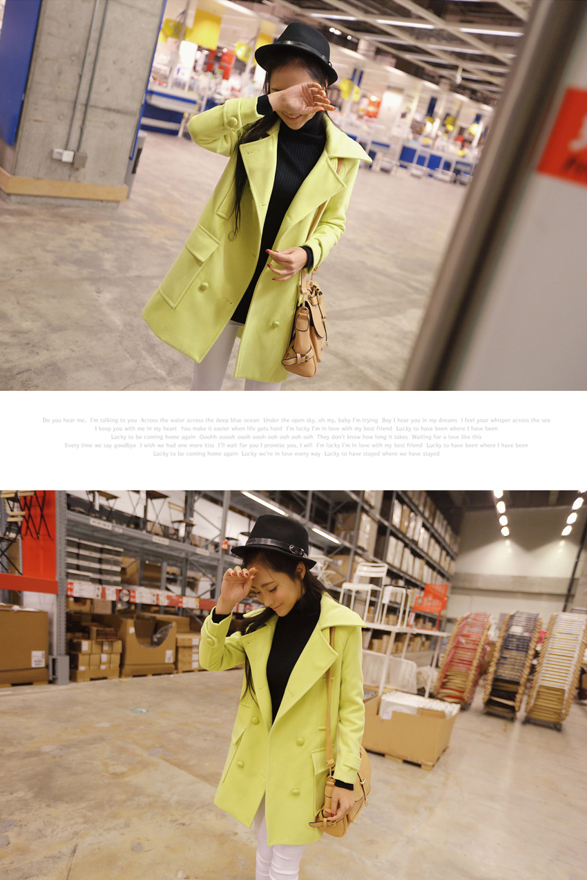 Korean hot double-breasted long-sleeved coat โค้ททรงสวยสีเขียวนีออน แบรนด์ RJ STORY แท้ พร้อมส่ง สีเขียวนีออน ตามภาพ สีจริงสวยค่ะ