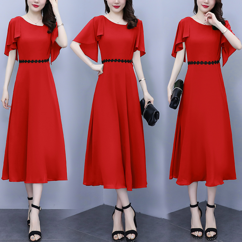 เดรสคนอ้วน เดรสสาวอวบ ชุดเดรสคนอ้วนวัยรุ่นแขนสั้น BY PLUS SIZE Girl