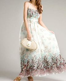 เดรสยาว แบบเกาะอก ผ้าซีฟอง เดรสใส่เที่ยวทะเล ขนาด Free size ฟินสุด ๆ no 53685