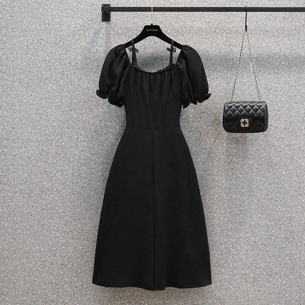 เดรสคนอ้วน เดรสสาวอวบ ชุดเดรสคนอ้วนวัยรุ่น คอวีสีดำ BY PLUS SIZE Girl