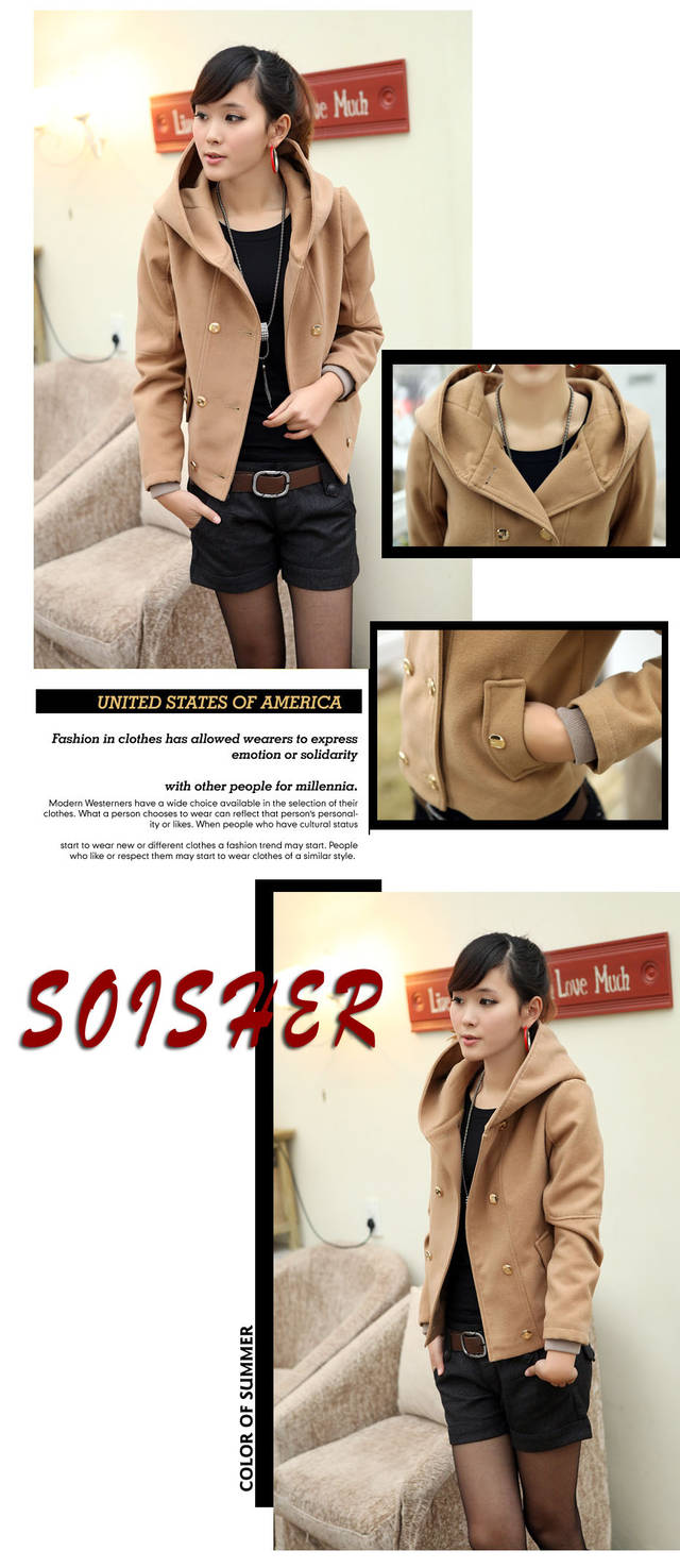 เสื้อโค๊ทกันหนาว ทรงสวย พร้อมส่ง สีน้ำตาลตามภาพ ผ้า wool น้ำตาล