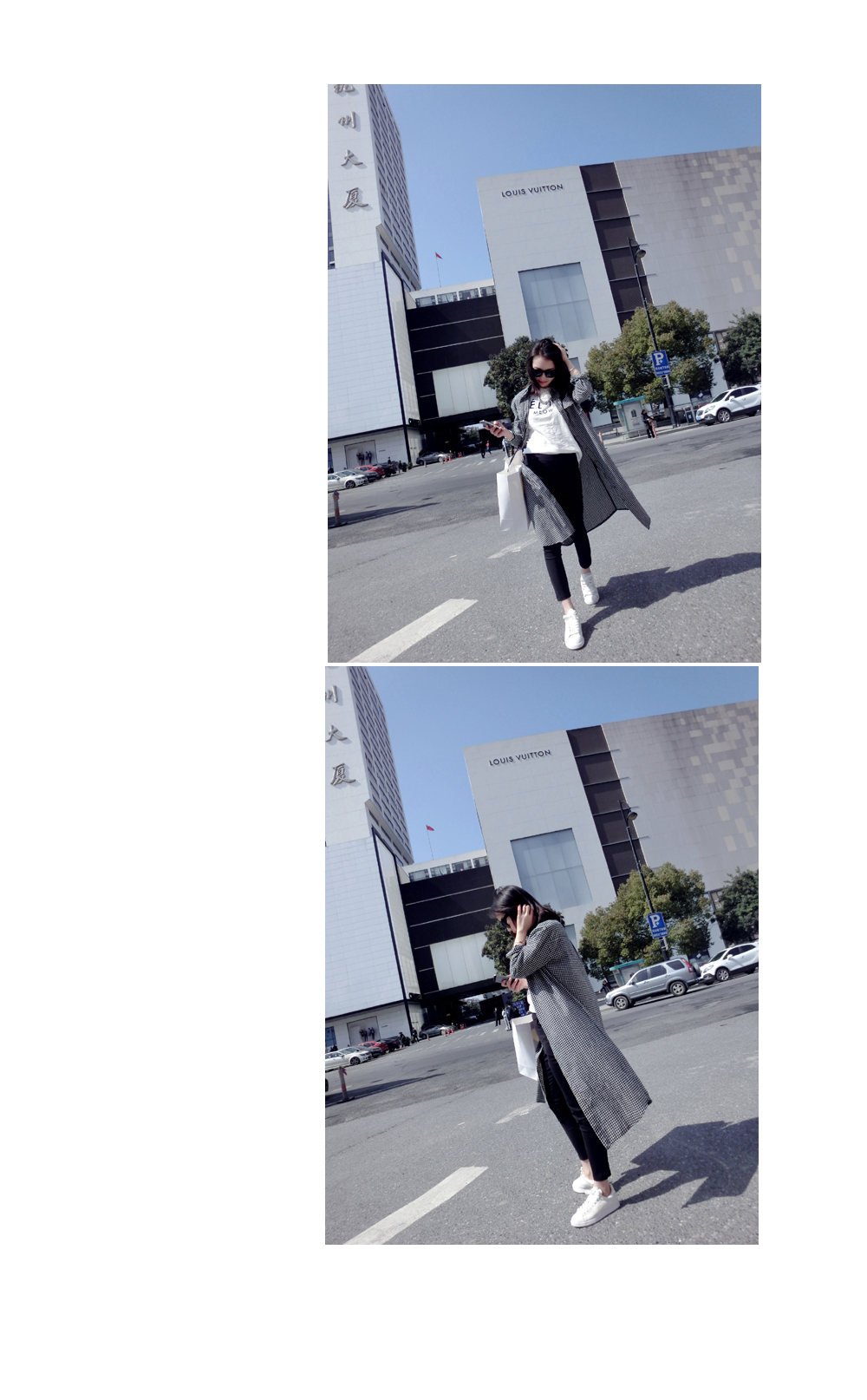 เสื้อคลุมลายสก๊อต ตัวยาว เกาหลีฝุดๆ พร้อมส่ง ลายขาวดำ