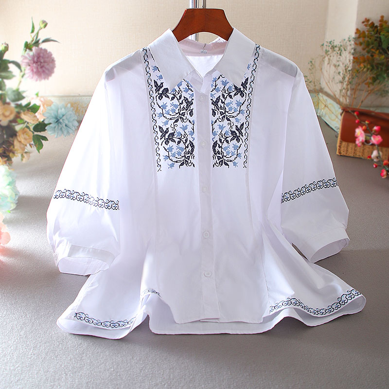 เสื้อลินิน เสื้อผ้าฝ้ายลินิน เสื้อเชิ้ตผ้าลินิน ปักลายสวยๆด้วยด้าย สไตล์VINTAGE