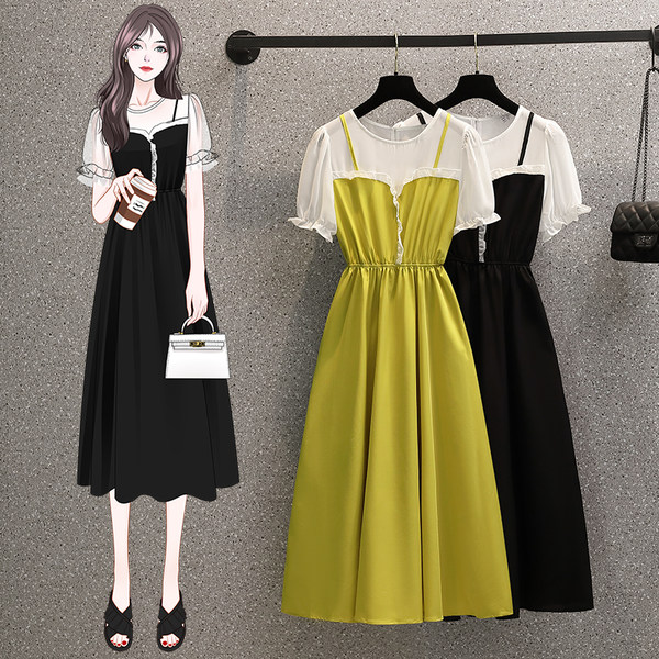 เดรสคนอ้วน เดรสสาวอวบ ชุดเดรสคนอ้วนวัยรุ่นแขนสั้น BY PLUS SIZE Girl