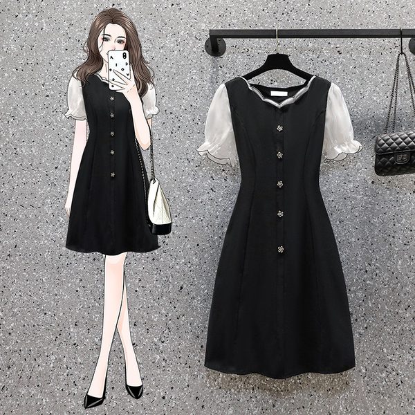 เดรสคนอ้วน เดรสสาวอวบ ชุดเดรสคนอ้วนวัยรุ่นแขนสั้น BY PLUS SIZE Girl