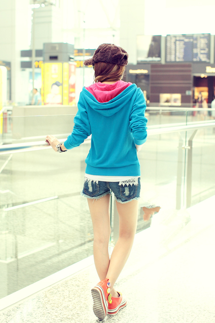 เสื้อคลุมแฟชั่นเกาหลี ลุคSport girl สุดน่ารัก มีฮูด พร้อมส่ง สีฟ้า เลือกขนาดด้านล่าง