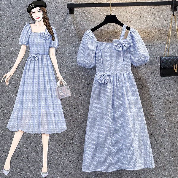 เดรสคนอ้วน เดรสสาวอวบ ชุดเดรสคนอ้วนวัยรุ่นแขนสั้น BY PLUS SIZE Girl