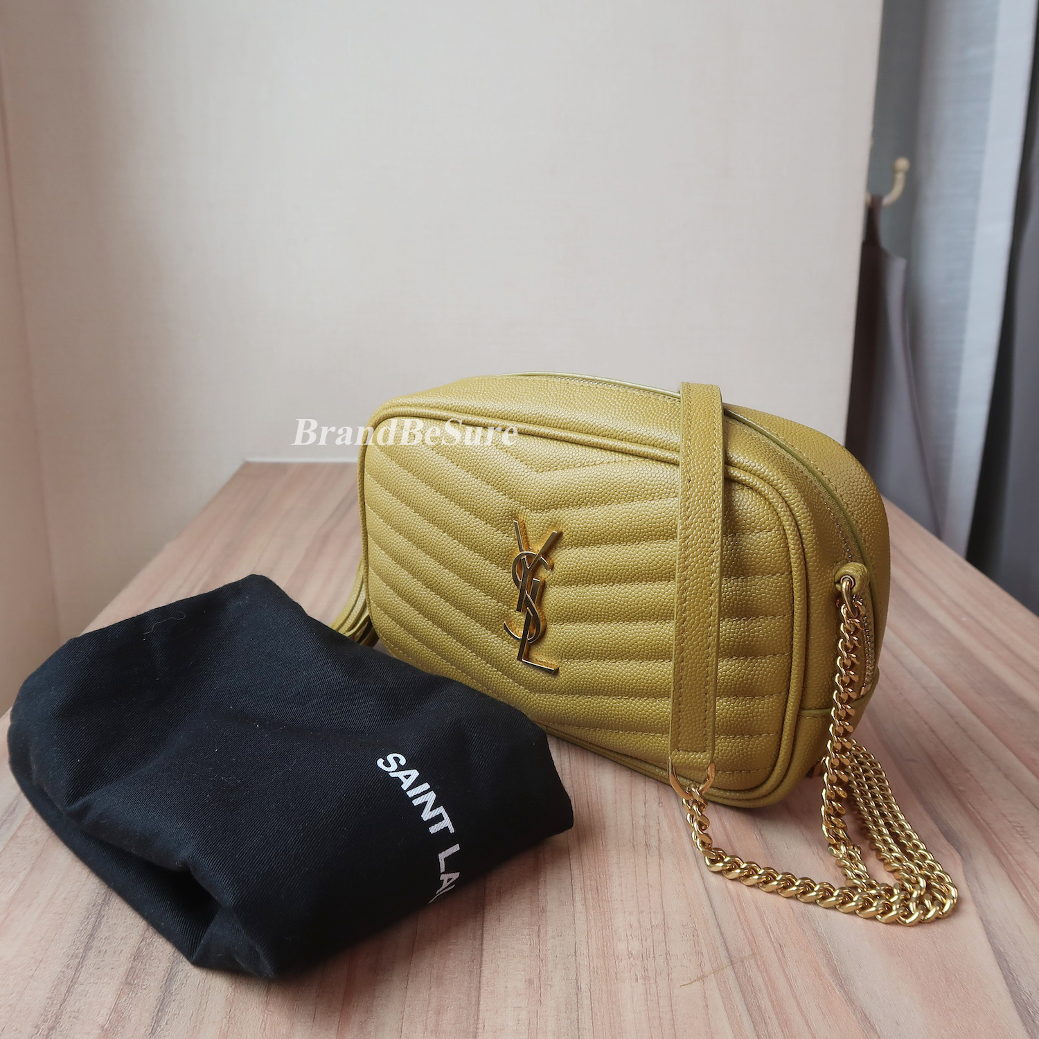 Saint Laurent Light Chatreuse Grain De Poudre Matelasse Mini Lou Camera GHW