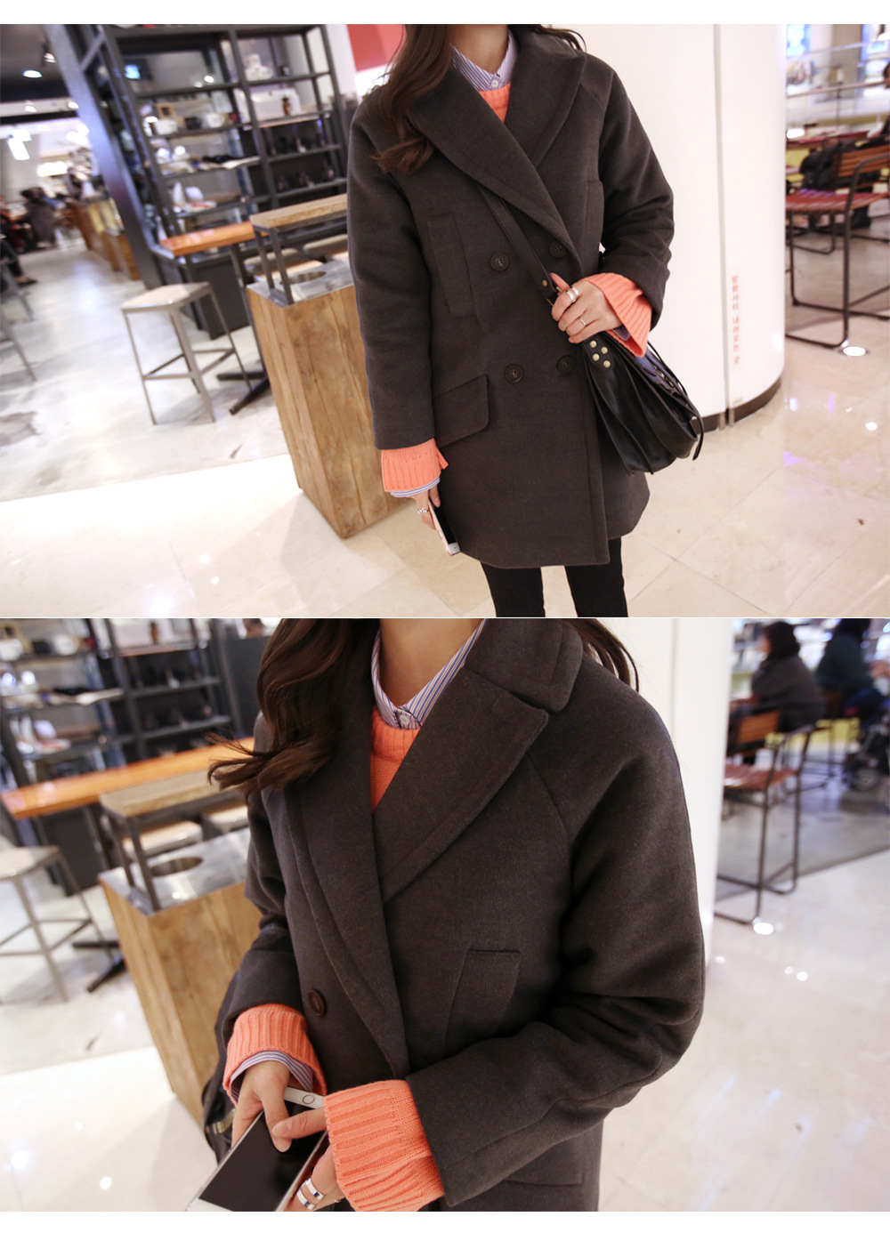 เสื้อโค้ทกันหนาว สีเทาเข้ม สไตล์ยุโรป ดีไซน์หรู งานดี ผ้าวูลเนื้อละเอียด บุซับในกันลม same pic