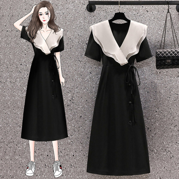เดรสคนอ้วน เดรสสาวอวบ ชุดเดรสคนอ้วนวัยรุ่นแขนสั้น BY PLUS SIZE Girl