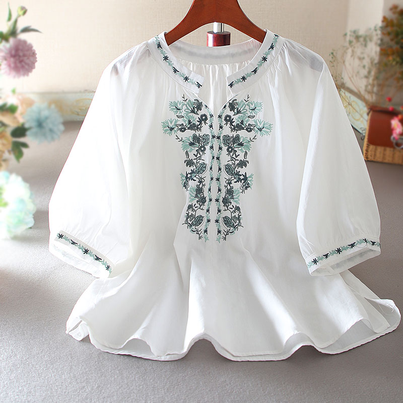 เสื้อลินิน เสื้อผ้าฝ้ายลินิน เสื้อเชิ้ตผ้าลินิน ปักลายสวยๆด้วยด้าย สไตล์VINTAGE