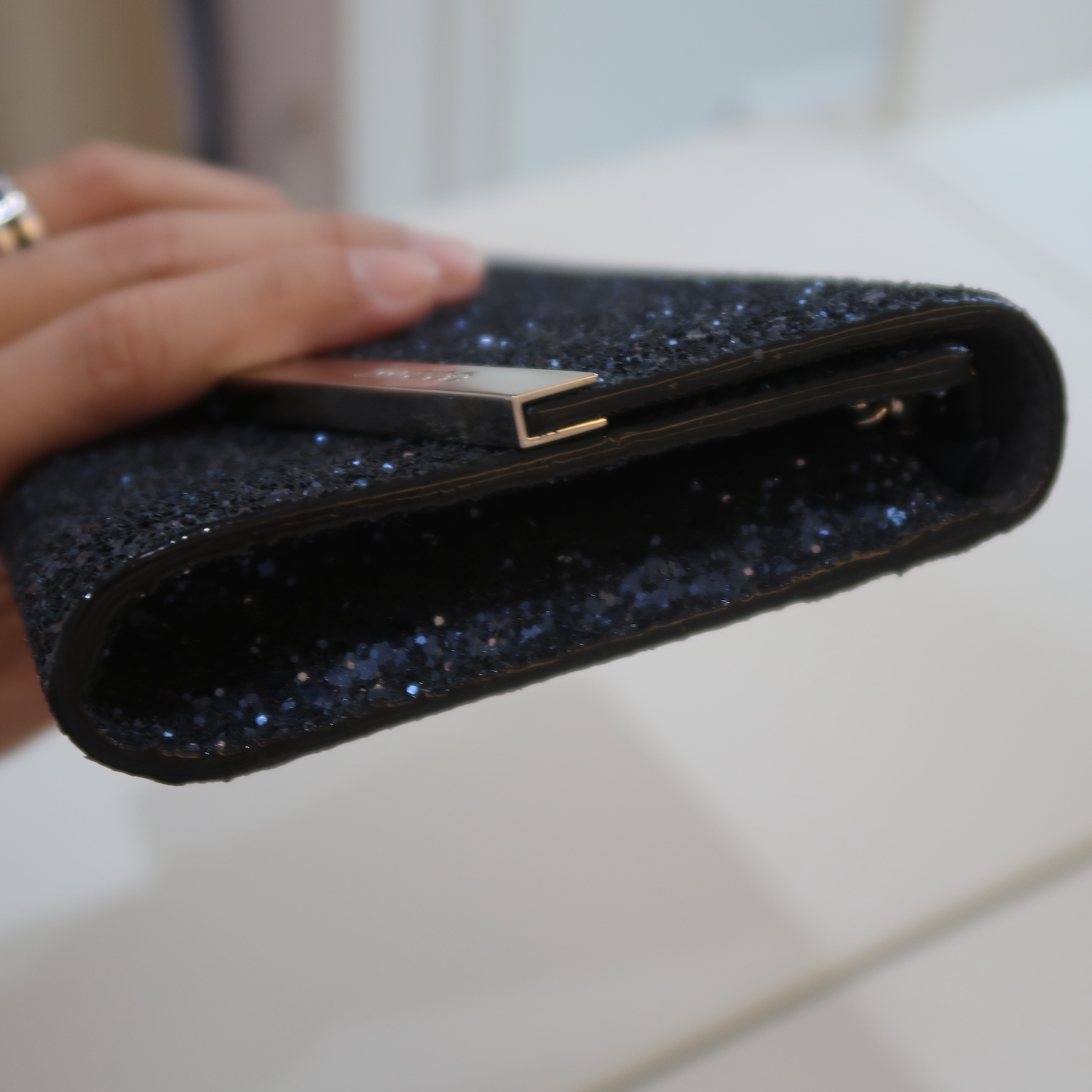 Jimmy Choo Blue Metallic Emmie Chain Wallet