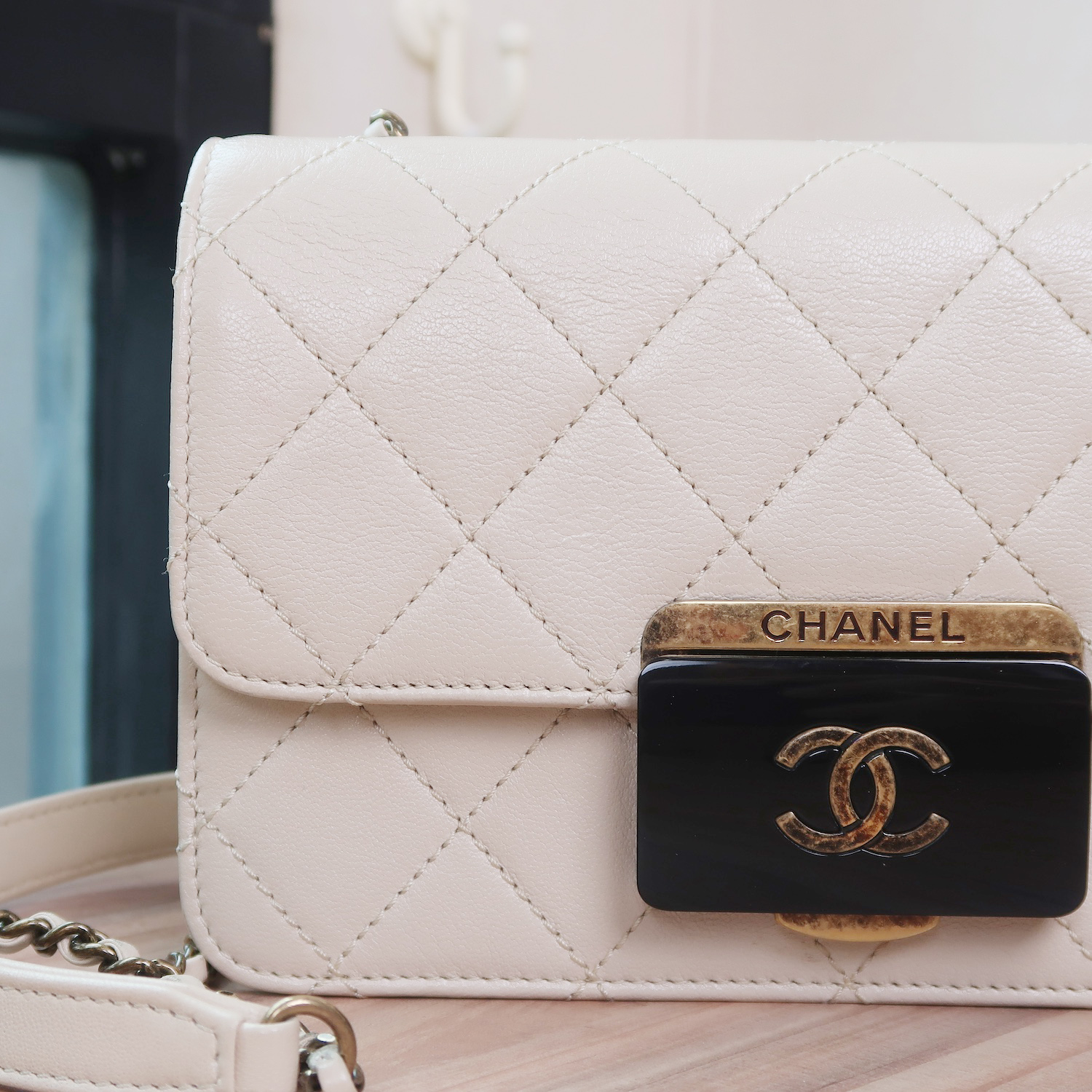 Chanel Ivory Sheepskin Quilted Mini Beauty Lock Flap Bag GHW