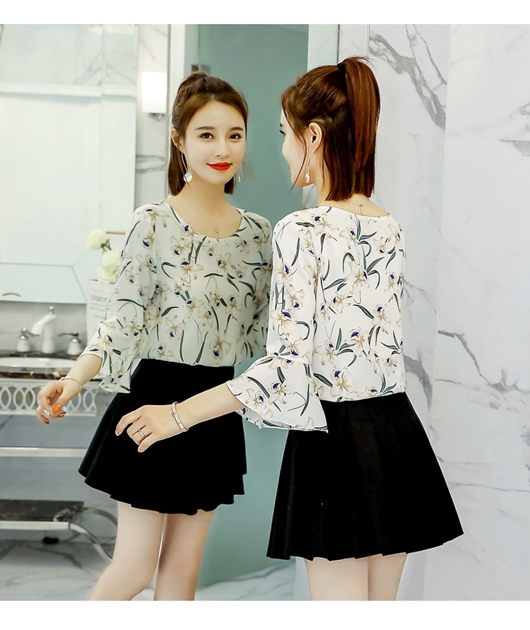 Blouse3795 เสื้อแฟชั่นผ้าชีฟองลายดอกไม้สีครีม แขนยาวสี่ส่วนระบาย ผ้าชีฟองทึบแสงเนื้อดีนุ่มใส่สบาย งานสวยแมทช์กับอะไรก็เข้า ใส่เที่ยว/ใส่ทำงานได้